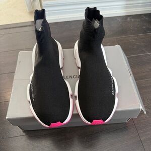 Balenciaga Black and Pink Sock Sneakers with Chunky Sole